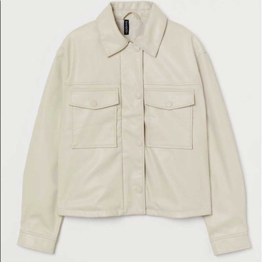 H&M Faux Leather Shirt Jacket- Ecru